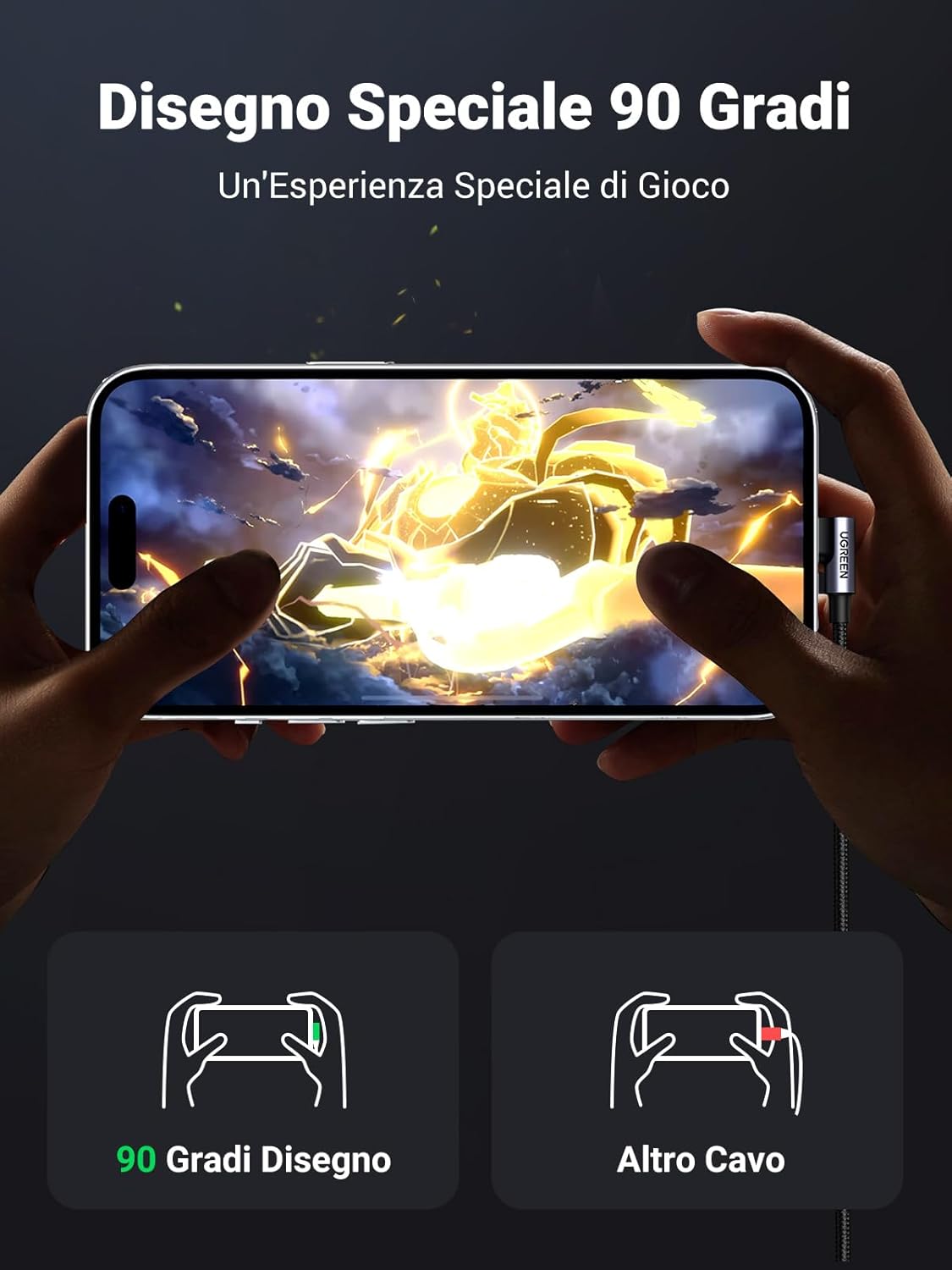 Thumbnail 2 de UGREEN Cavo USB‑C angolato 90° 0,5 m per smartphone e console