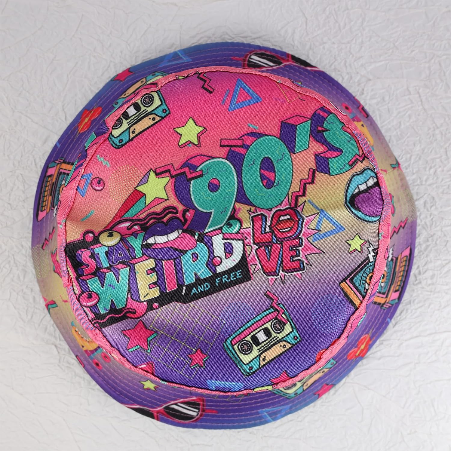 Detalle de MILAKOO Fischerhut Bucket Hat Retro 80er/90er Stil – uni, reversibel, doppelseitig