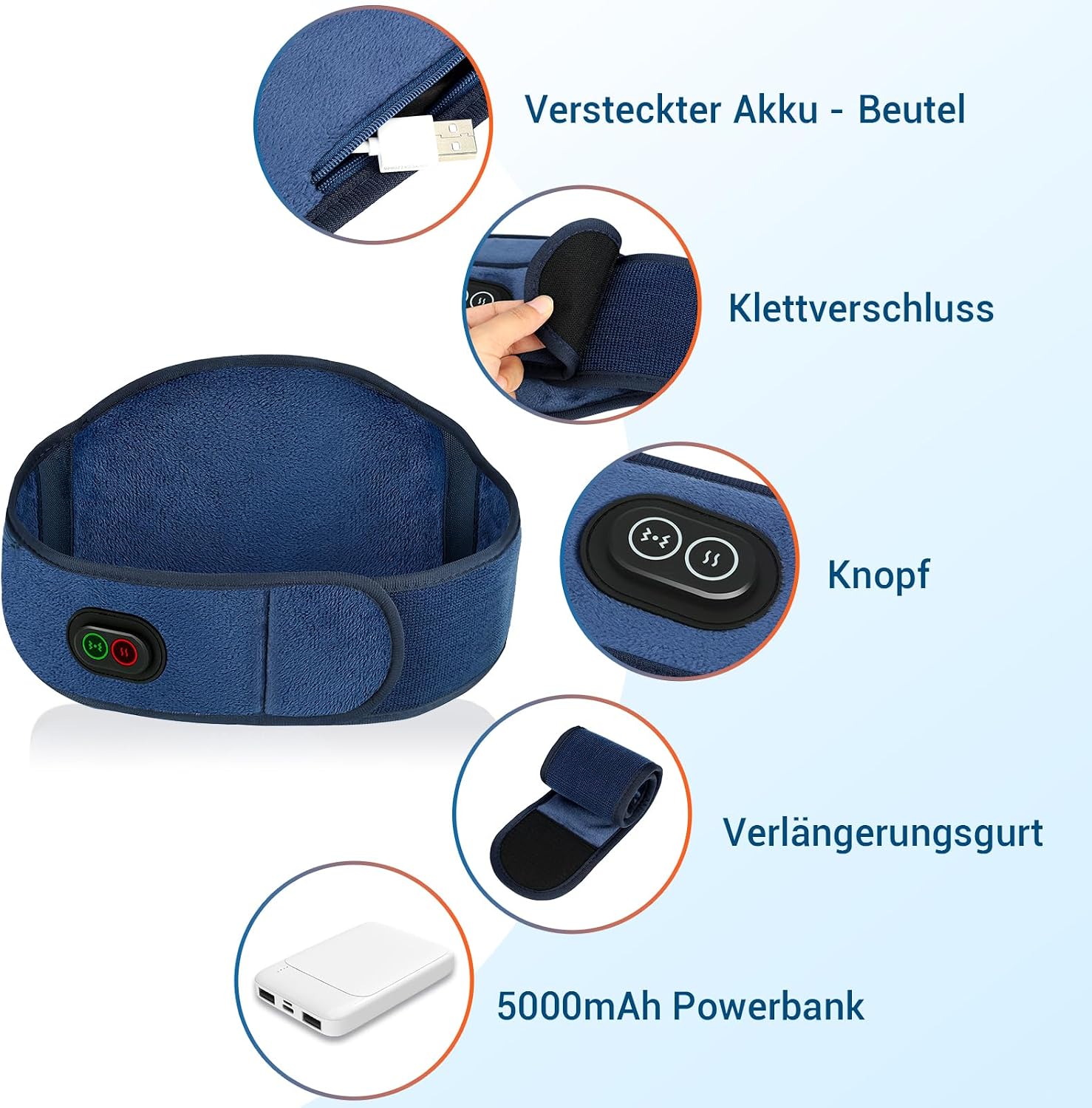 Detalle 2 de Comfytemp Wärmegürtel mit Vibrationsmassage, kabellos (Akku 25 Wh) für Rücken – 18 x 147 cm