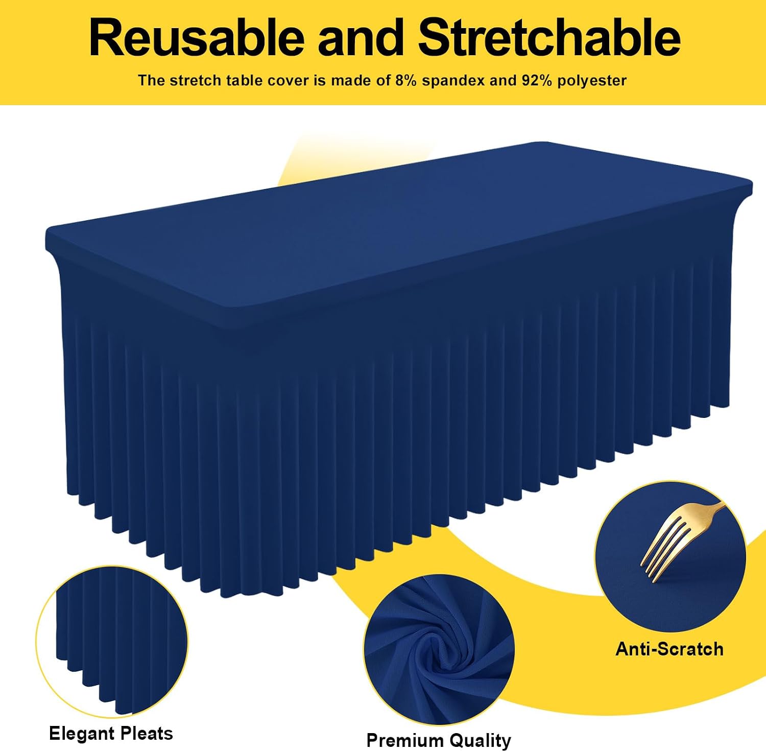 Thumbnail 1 de Smiry 2-Pack Stretch Fitted Tablecloths with Skirt for 6-Foot Tables, Navy