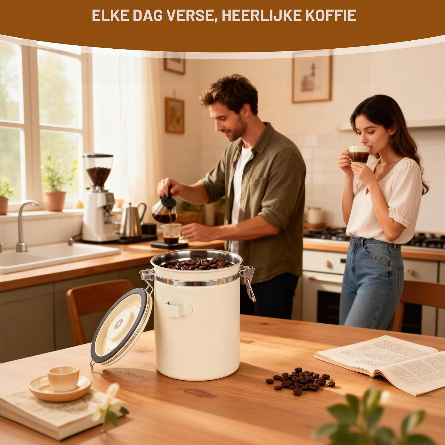 Thumbnail 6 de ACOMTUO luchtdichte koffiepot 1,8 liter van RVS met datumweergave en CO₂-ventiel