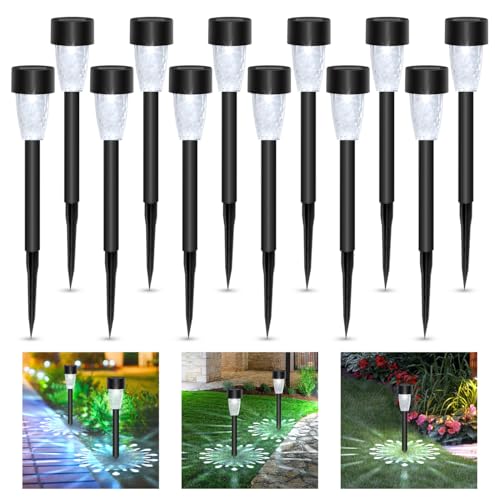Detalle de Aigostar: 12 Lámparas LED Solares para exterior (jardín) - iluminación de césped con panel de silicona amorfa