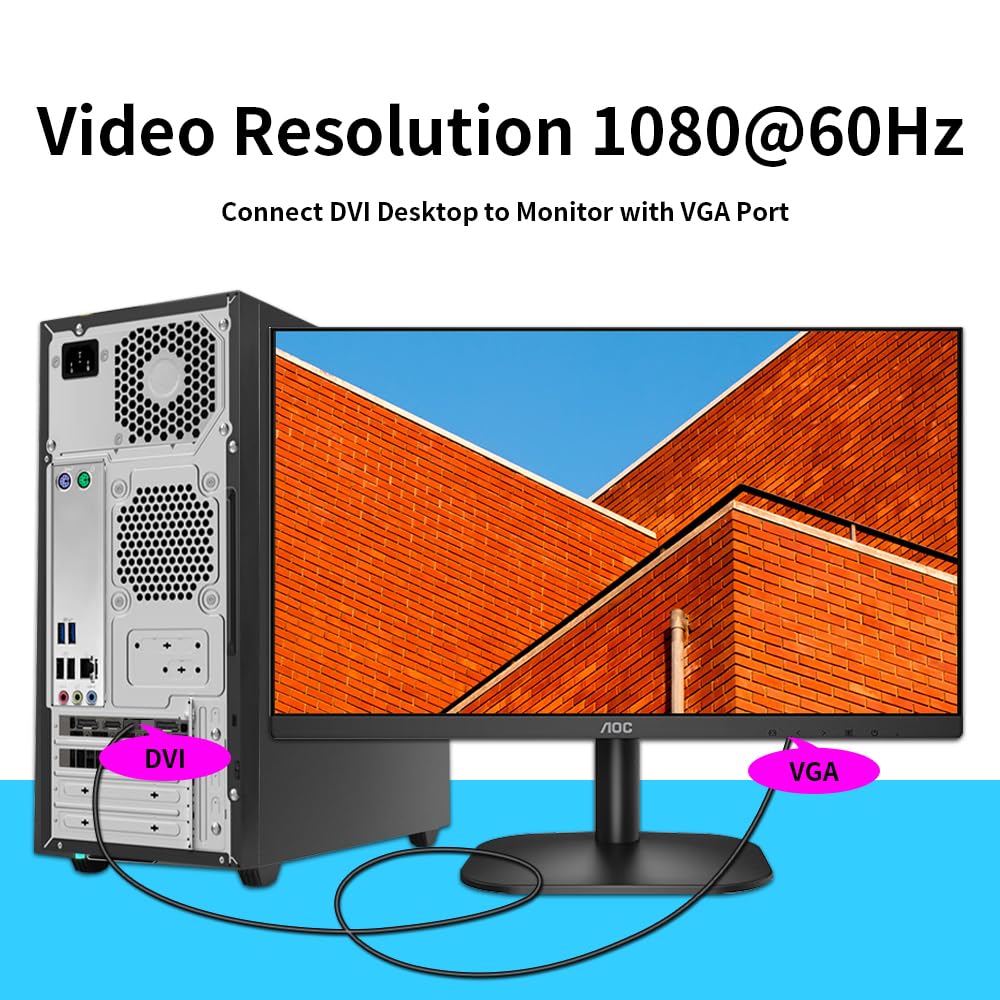 Detalle de Kirzi DVI (Sources) to VGA (Display) Cable 30ft: Uni-Directional DVI-D to VGA with Gold-Plated Connectors