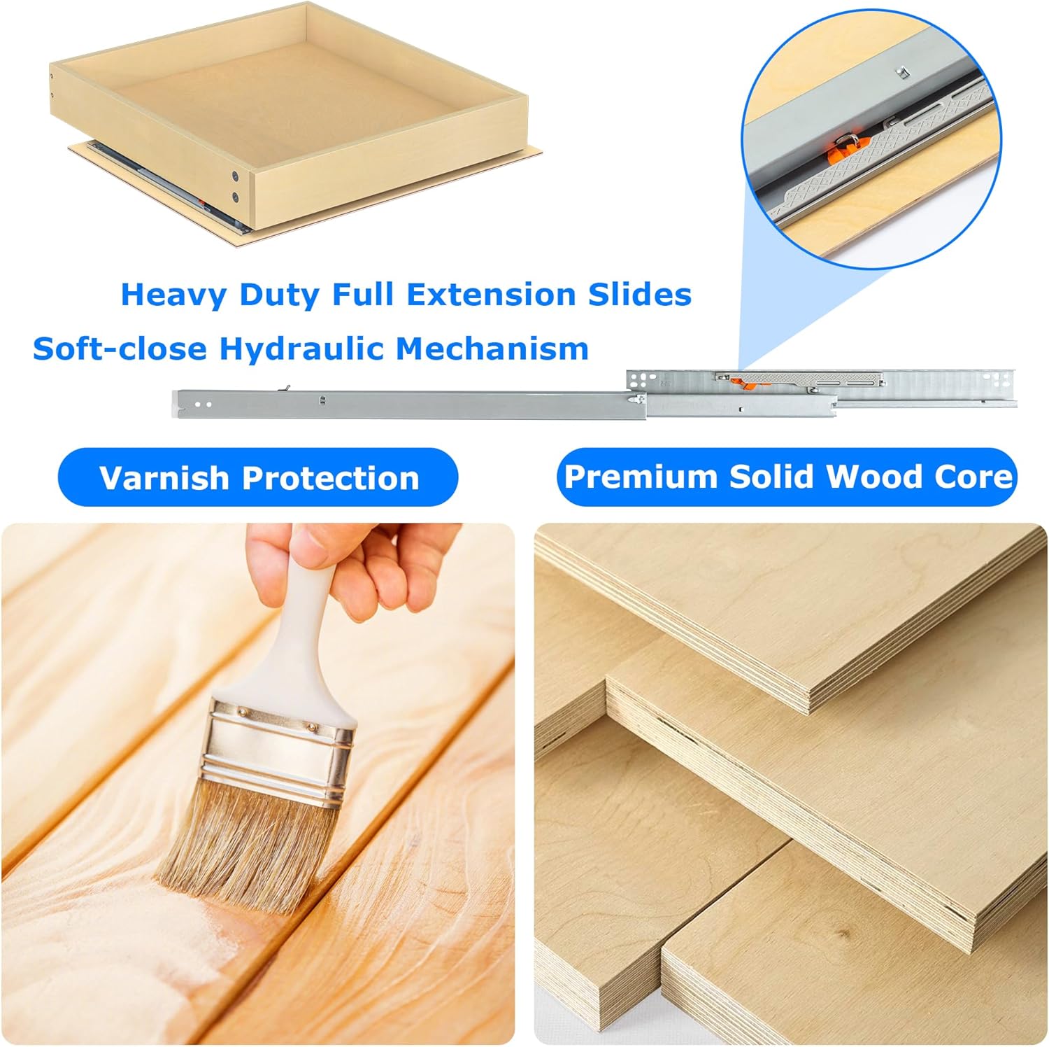 Thumbnail 4 de WelFurGeer Heavy-Duty Plywood Pull-Out Cabinet Drawers (23" W x 22" D) with Soft-Close Slides