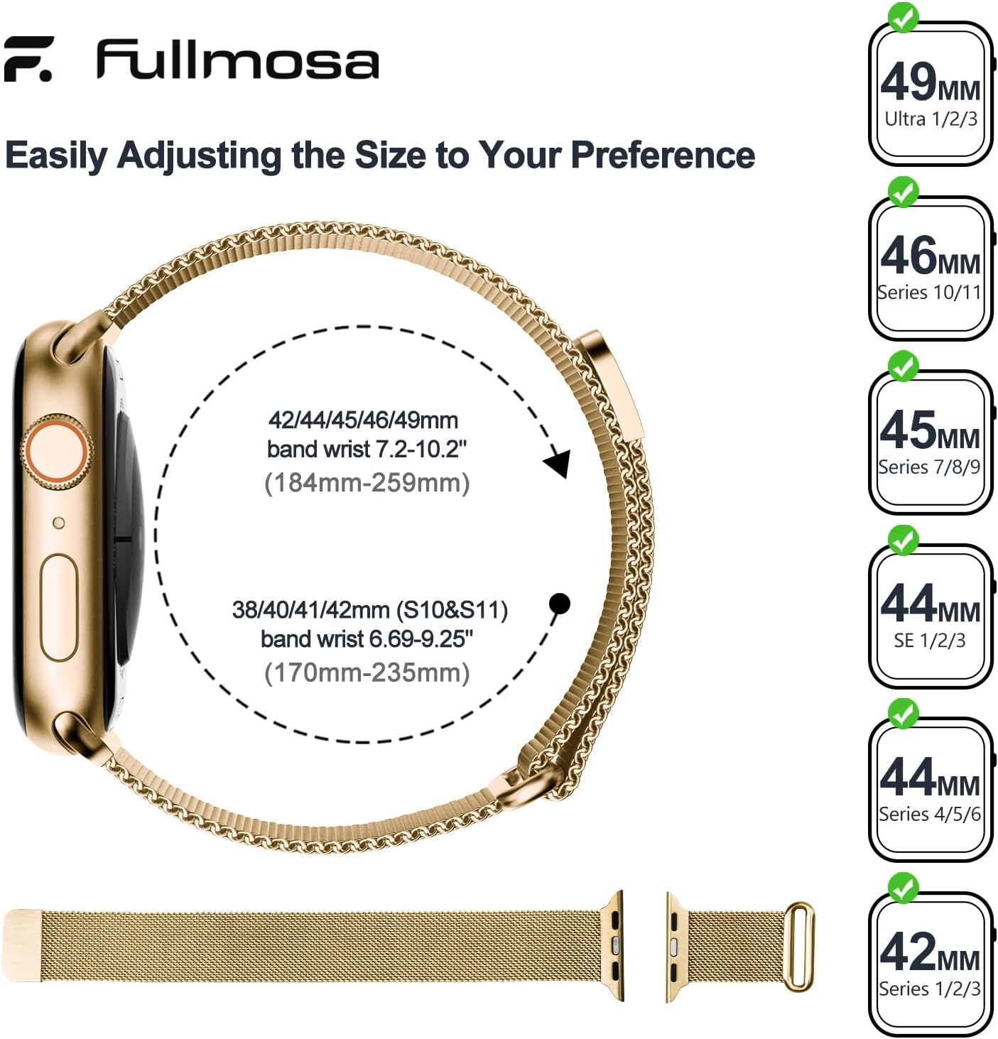 Detalle 2 de Fullmosa Stainless Steel Milanese Loop Apple Watch band (38–49mm) with double-layer magnetic clasp