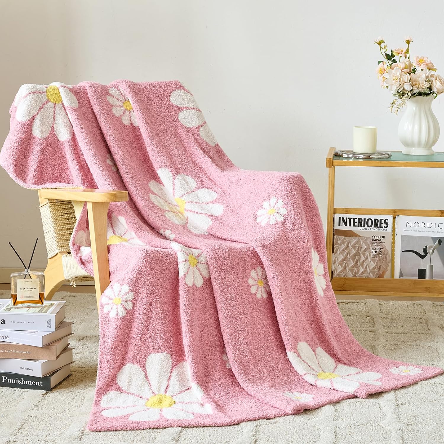 Detalle 2 de Xiashrk Flower Blanket Floral Microfiber Throw, Twin 60" x 80", Grey Pink