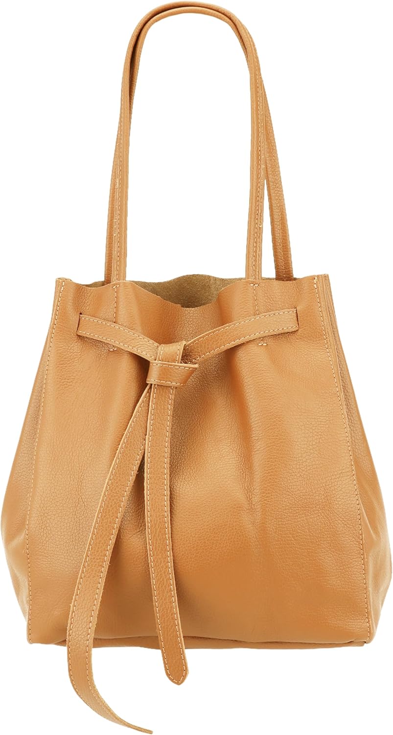Detalle de SH Leder Sandra G535 – Sac cabas en cuir de vachette véritable avec nœud, poche intérieure et dimensions généreuses