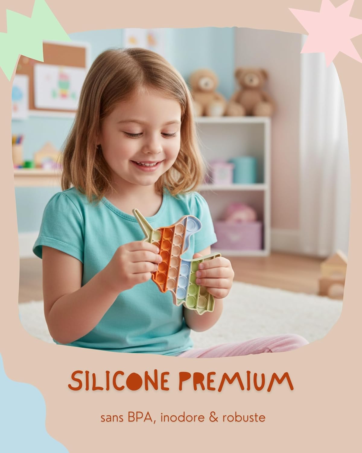 Detalle de Valino Jouet Pop-It Pastel – Fidget Toy étanche en silicone sans BPA