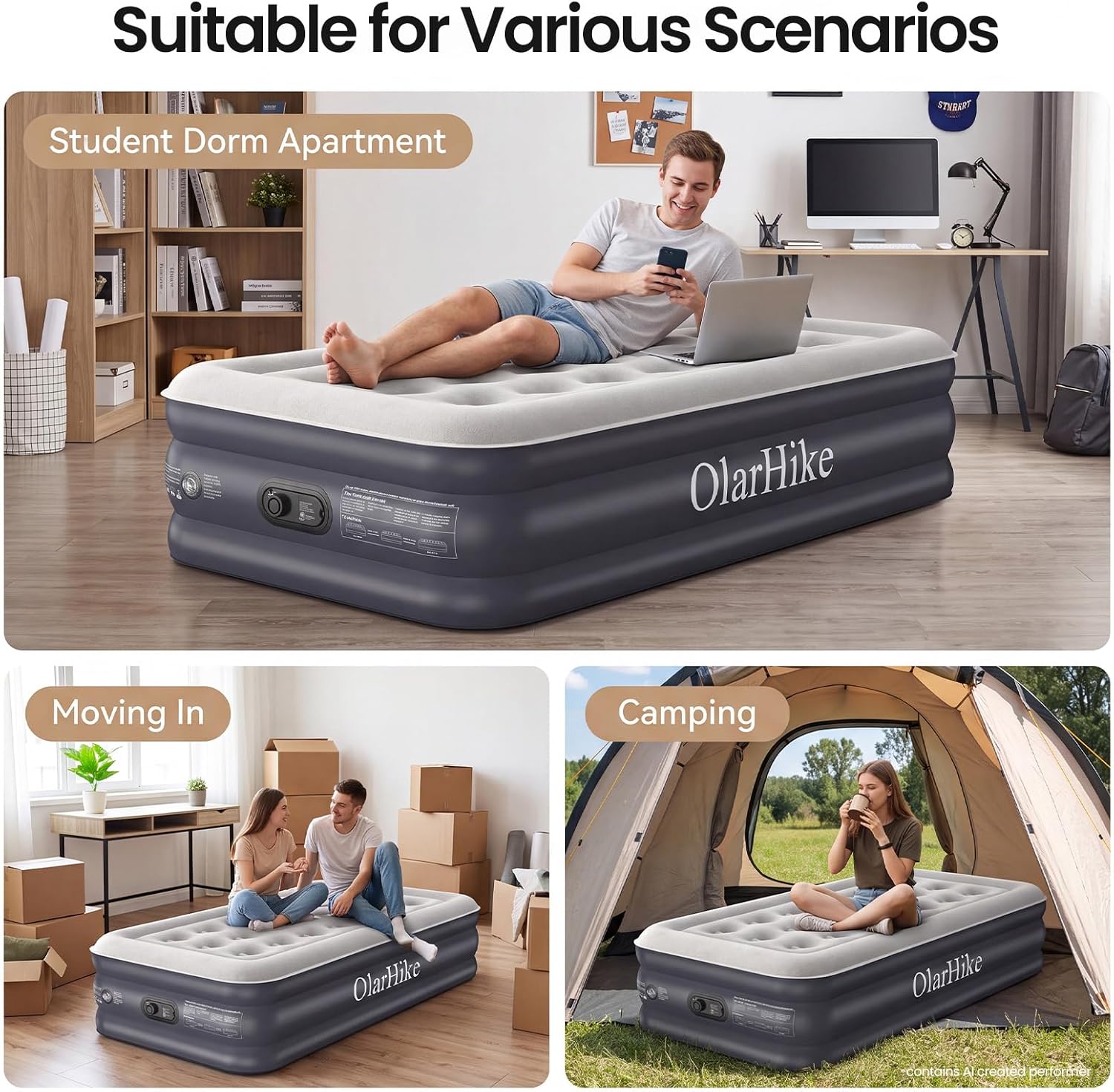 Detalle 2 de OlarHike AMH3 Twin Air Mattress, 20-Inch Comfort Height, Built-In Pump