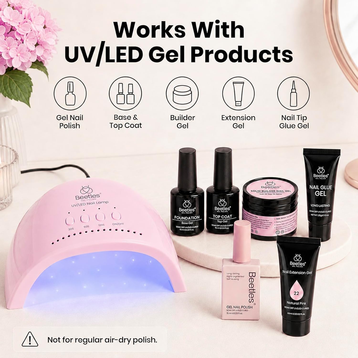 Detalle de Beetles UV Nail Lamp (LED) with 3 Timers 30/60/120s and Smart Auto Sensor for Gel Polish, Pink