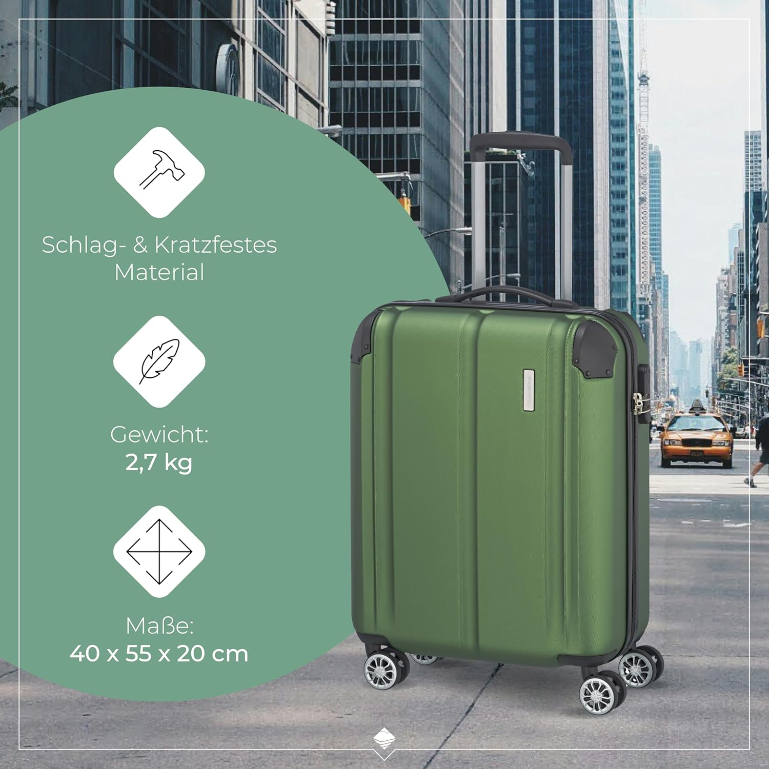 Detalle de Travelite City Handgepäck Trolley klein 55x40x20 cm – Kratzfeste Hartschale, 40 l, 2,7 kg
