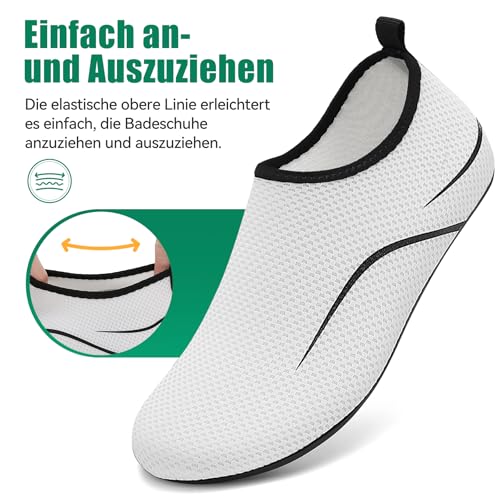 Detalle de RUOMU Badeschuhe Damen Herren – Schnelltrocknende Aqua Schuhe in Weiß, EU 39