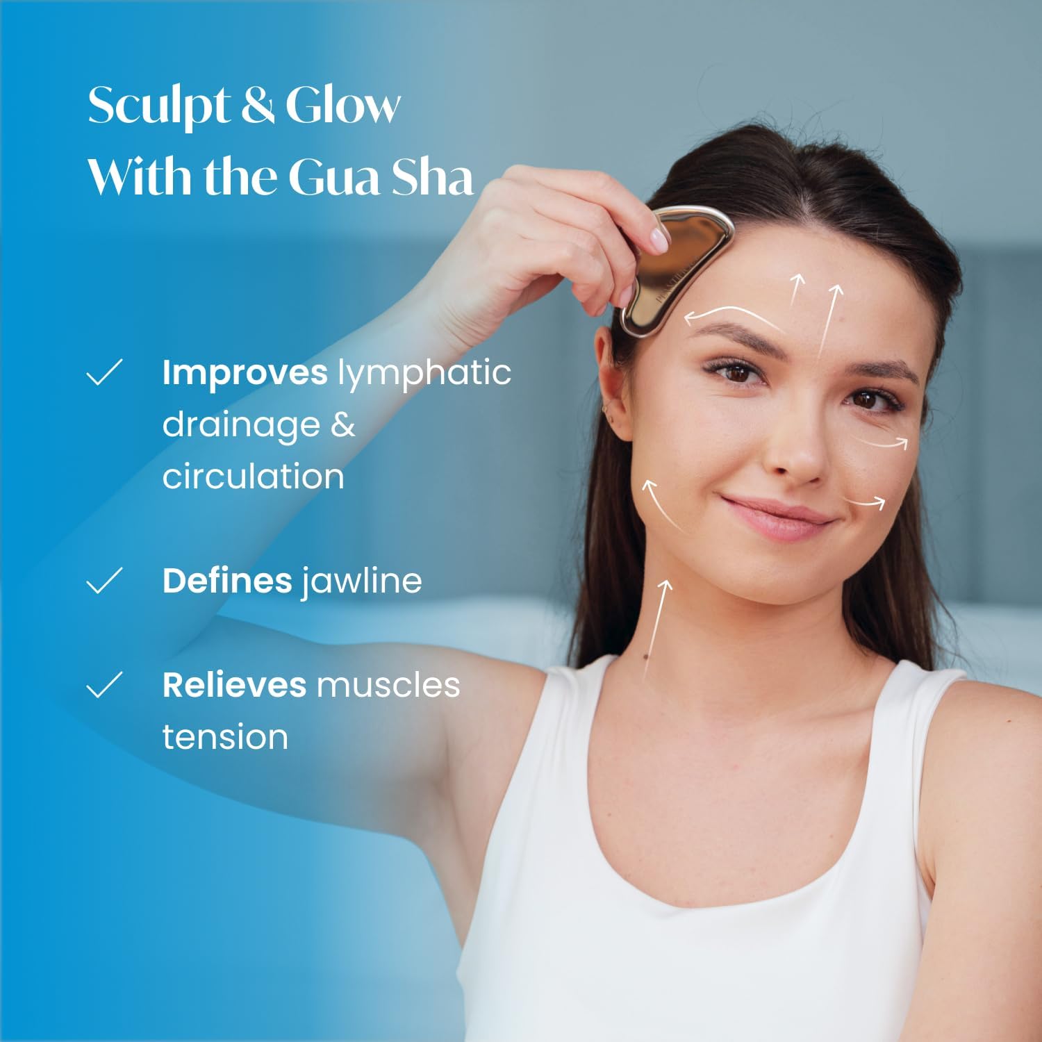 Detalle de PLANTIFIQUE Stainless Steel Gua Sha Facial Tool (Heart-Shaped) with Travel Pouch