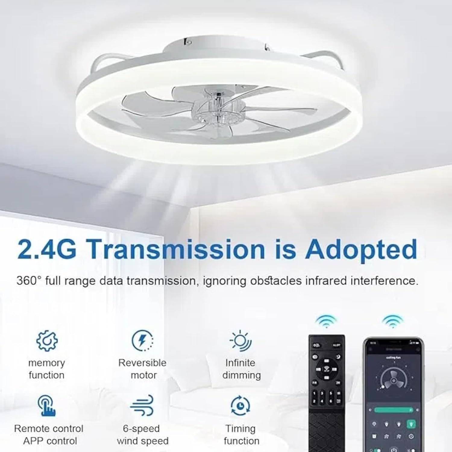 Detalle de DWDVBL 50CM smart ceiling fan with remote