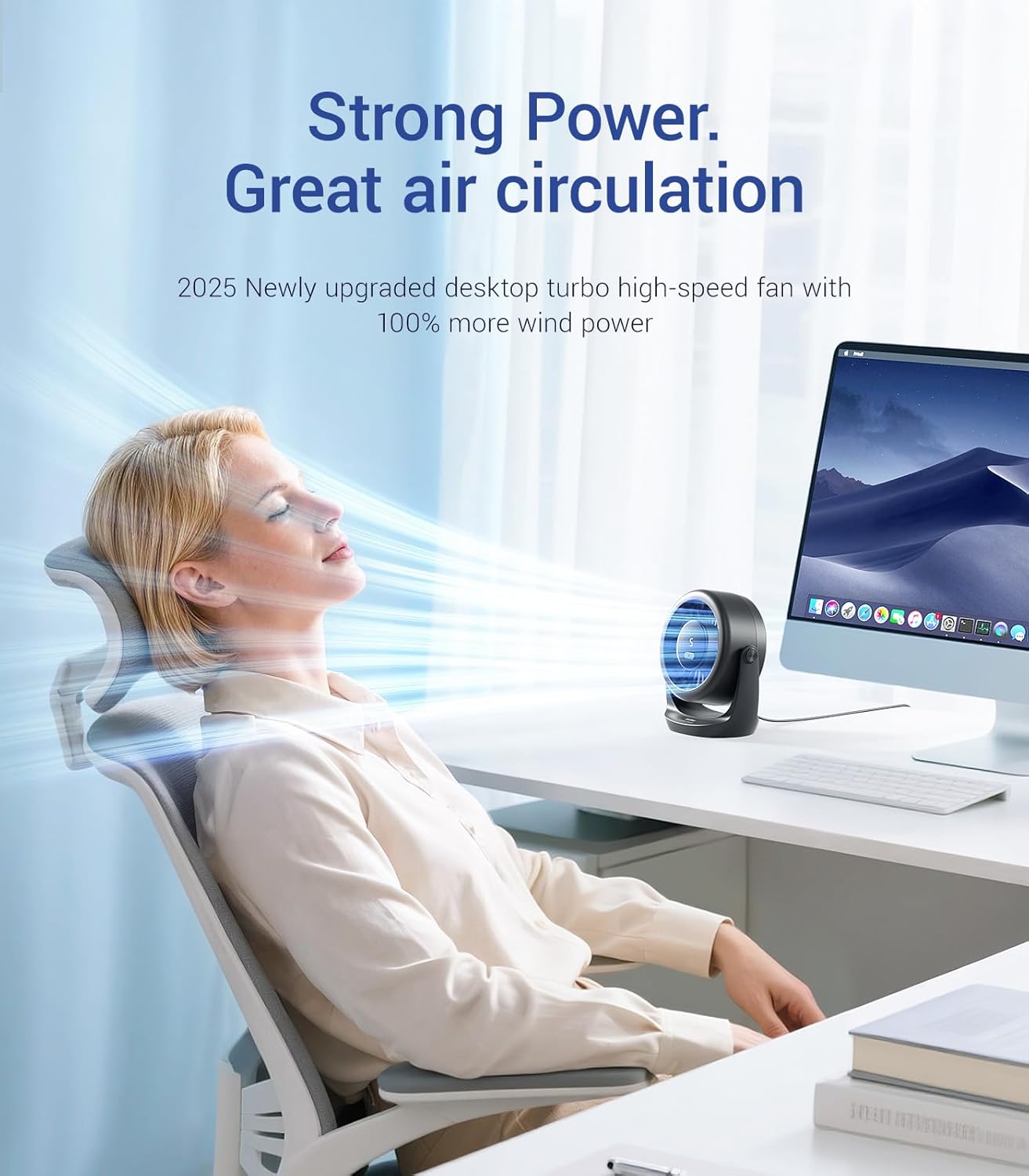 Detalle 2 de Diveblues USB Desk Turbo Fan (TurboBreeze) – Ultra-Quiet, 5-Speed Portable Desk Fan with 360° Rotation