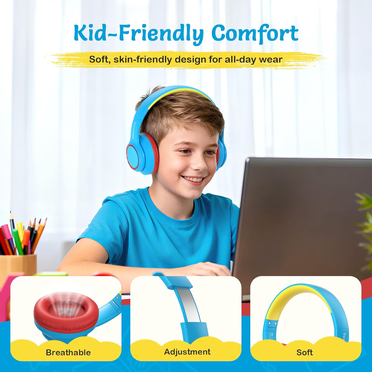 Thumbnail 1 de TONOSHARK Kids Wireless Headphones: Comfortable, Foldable Bluetooth for School and Travel