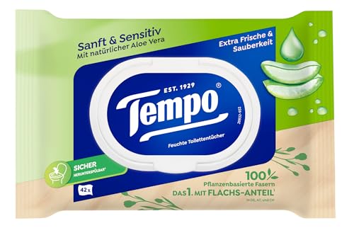 Detalle 2 de Tempo Feuchte Toilettentücher "Sanft & Sensitiv" Megapack – 16 x 42 Tücher, Aloe Vera, pH-hautneutral, dermatologisch getestet