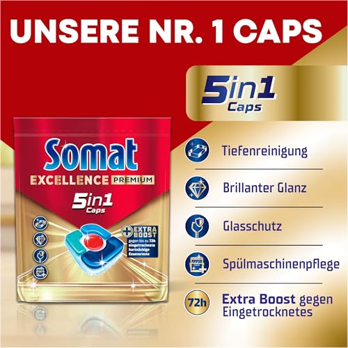 Detalle de Somat Excellence Premium 5in1 (75 Caps) – Spülmaschinentabs mit Extra Boost