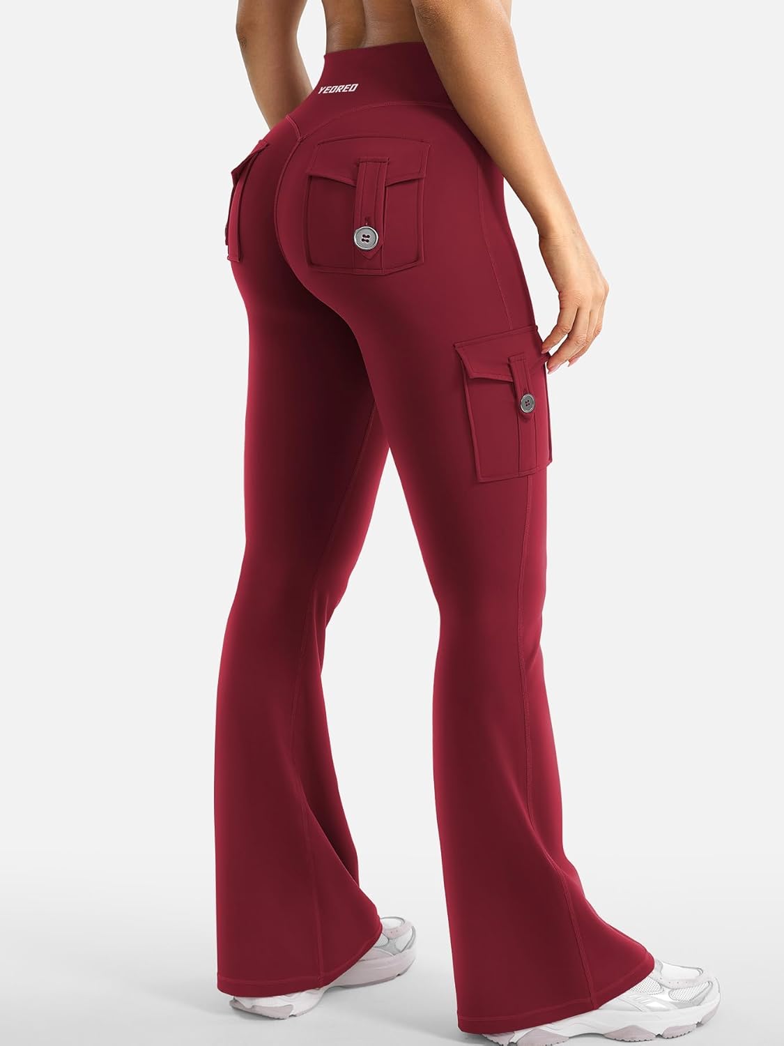 Detalle de YEOREO CoreFlex Damen Flare Leggings mit 4 Pockets, Scrunch & Push-up, High Waist, blickdicht