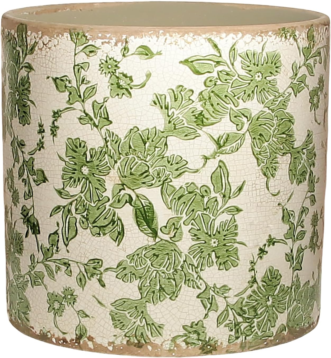 Detalle de Xiaan Jiaju 7.7" Ceramic Planter with Floral Crackle Glaze and Drainage