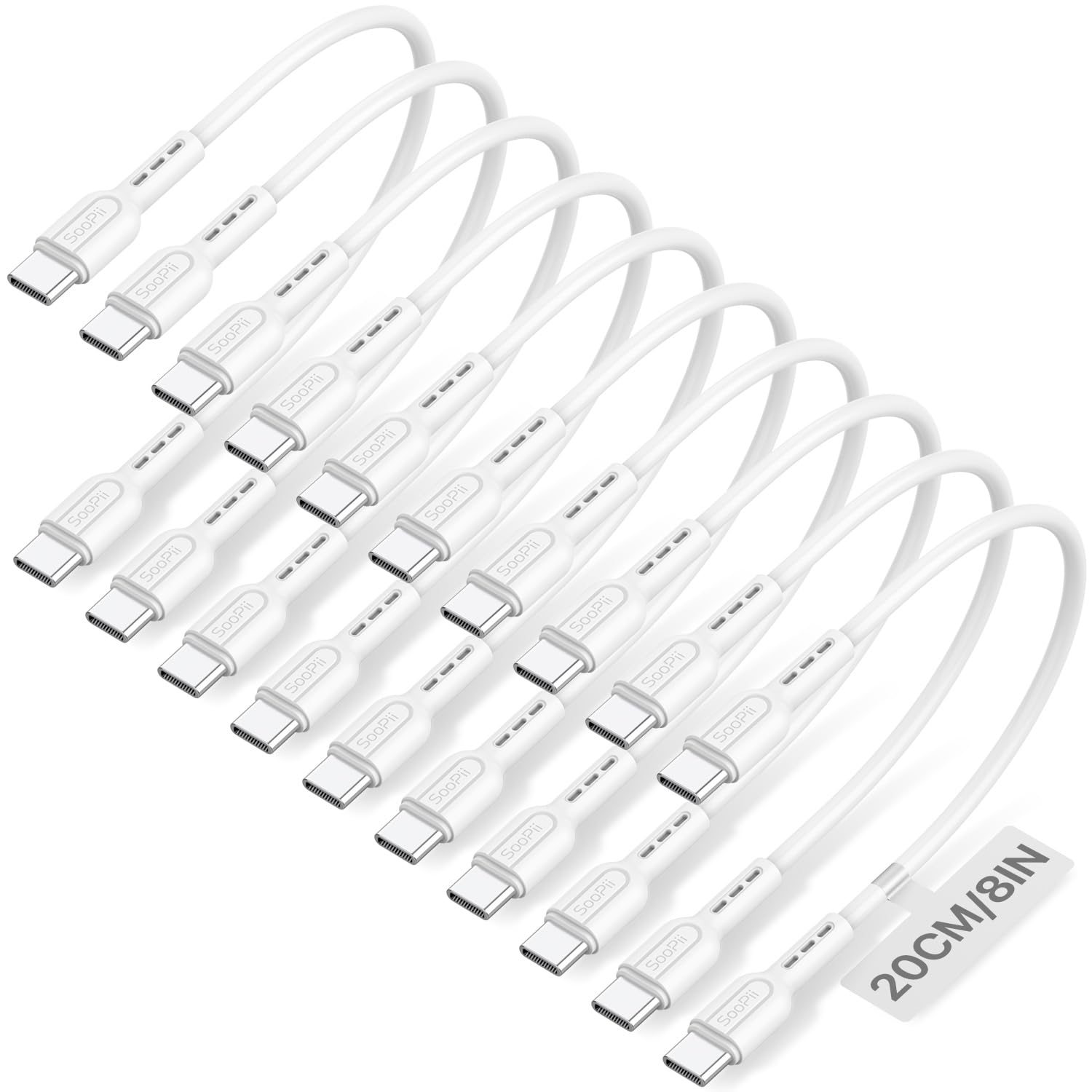 Detalle de SooPii 10er-Pack USB‑C-auf‑USB‑C-Kabel (20 cm), 60 W Schnellladekabel – kurz für Powerbank, Ladestation & Co.