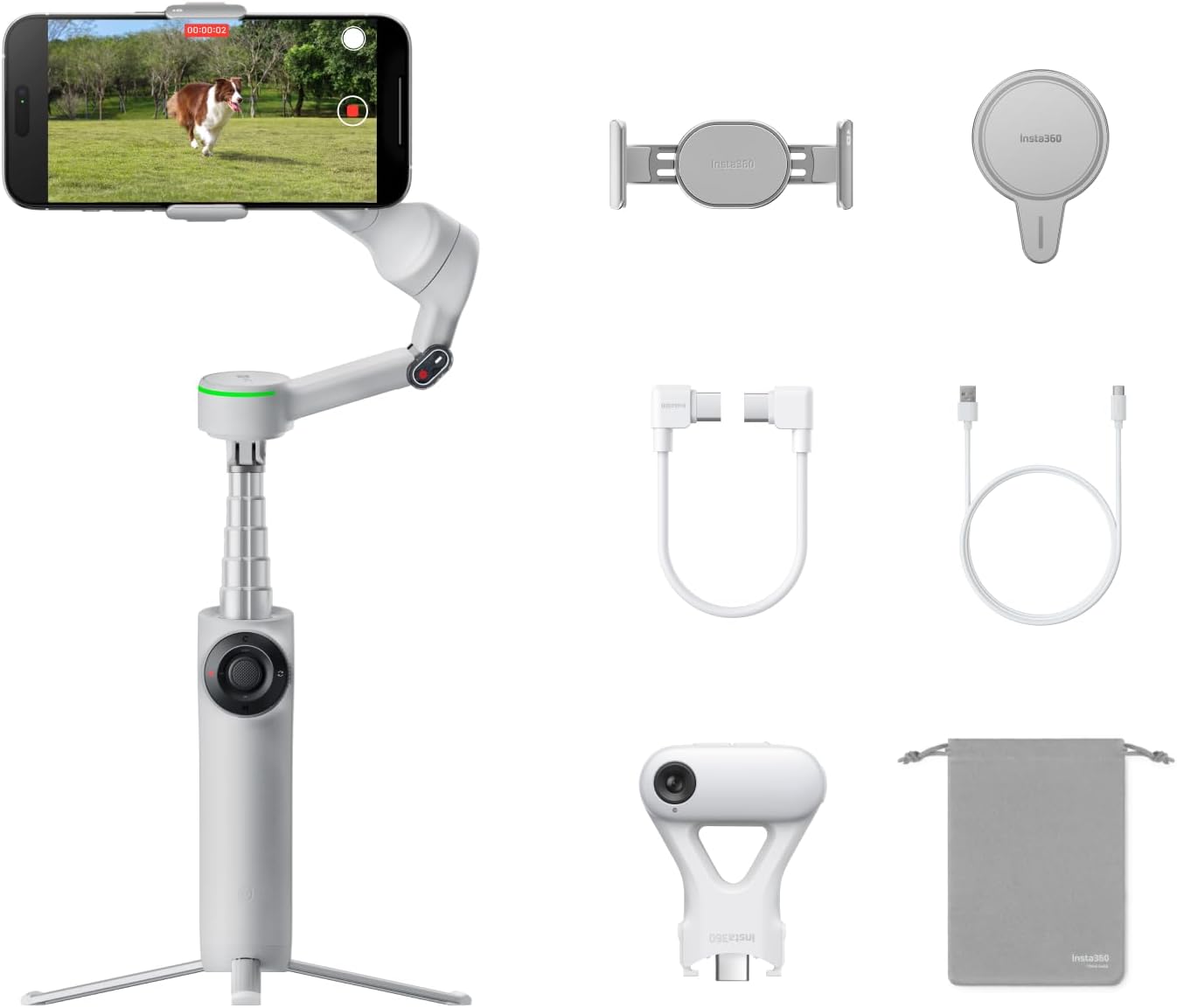Insta360 Flow 2 Pro – Stabilisateur IA pour smartphones (iPhone & Android) – Pack créateur Ultime Gris