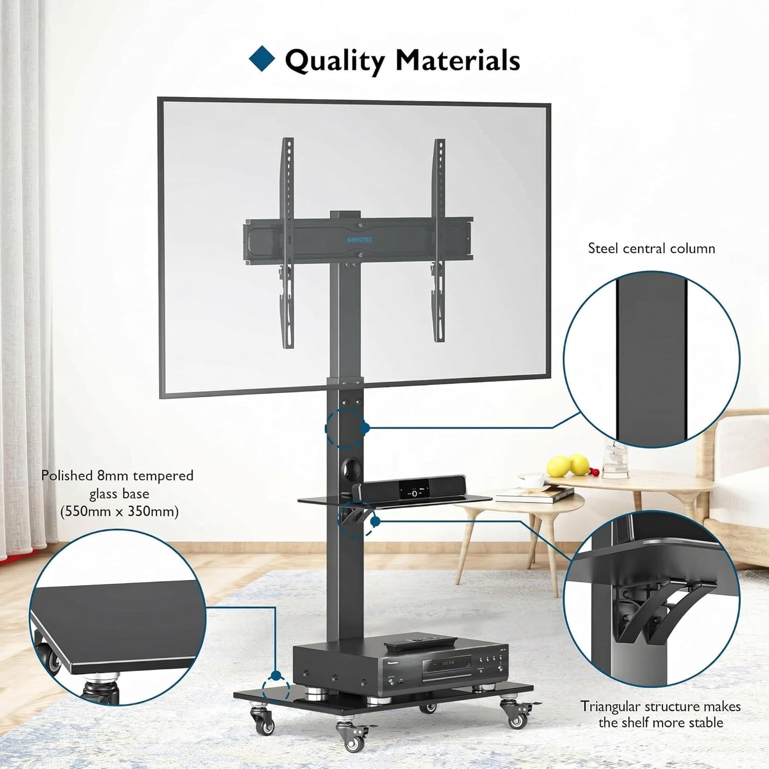 Detalle 2 de BONTEC TV-Ständer 30–70 Zoll mit Rollen