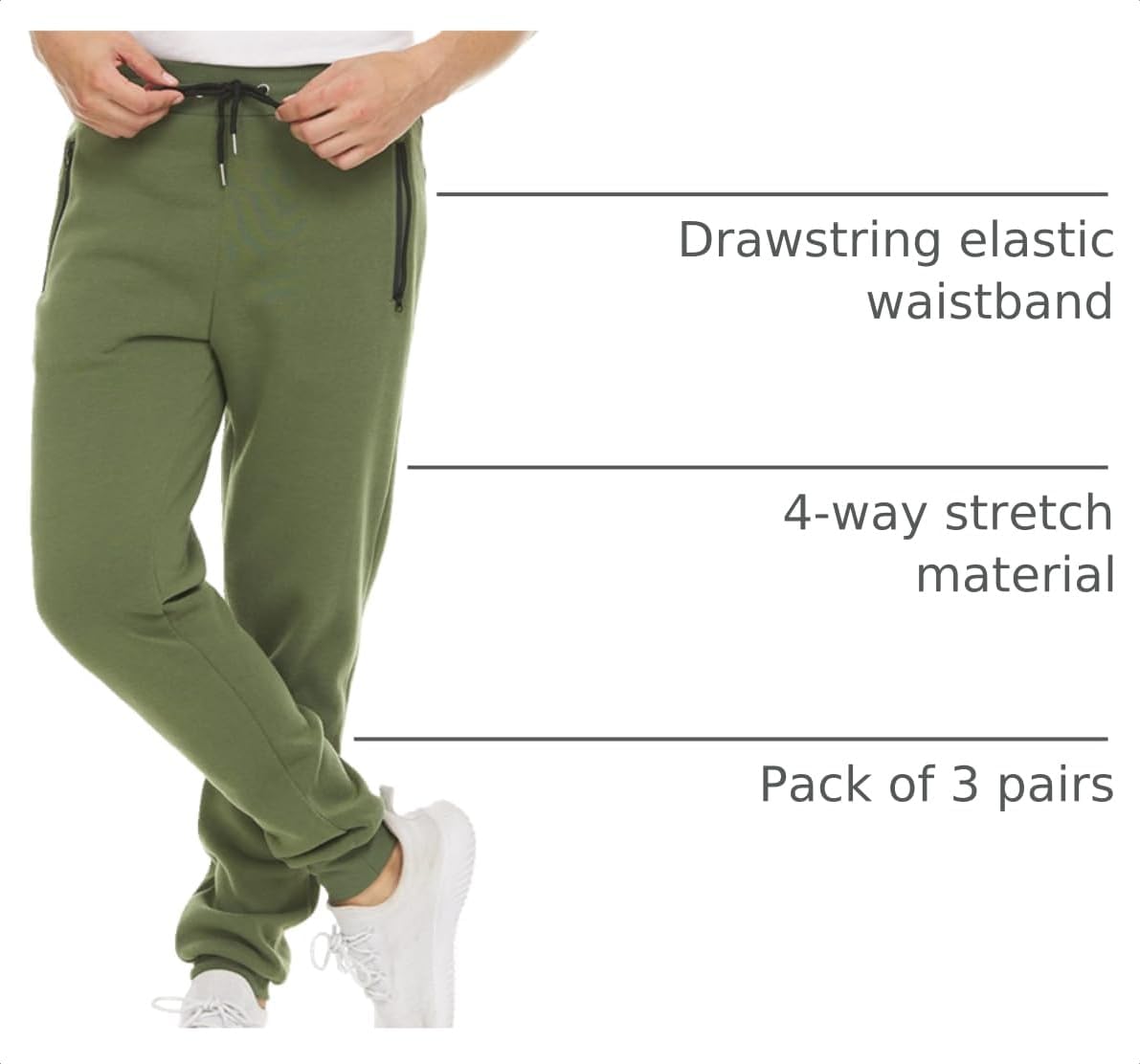 Detalle de Pure Champ Mens Sweatpants 3 Pack Fleece - Zipper Pocket Joggers for Men