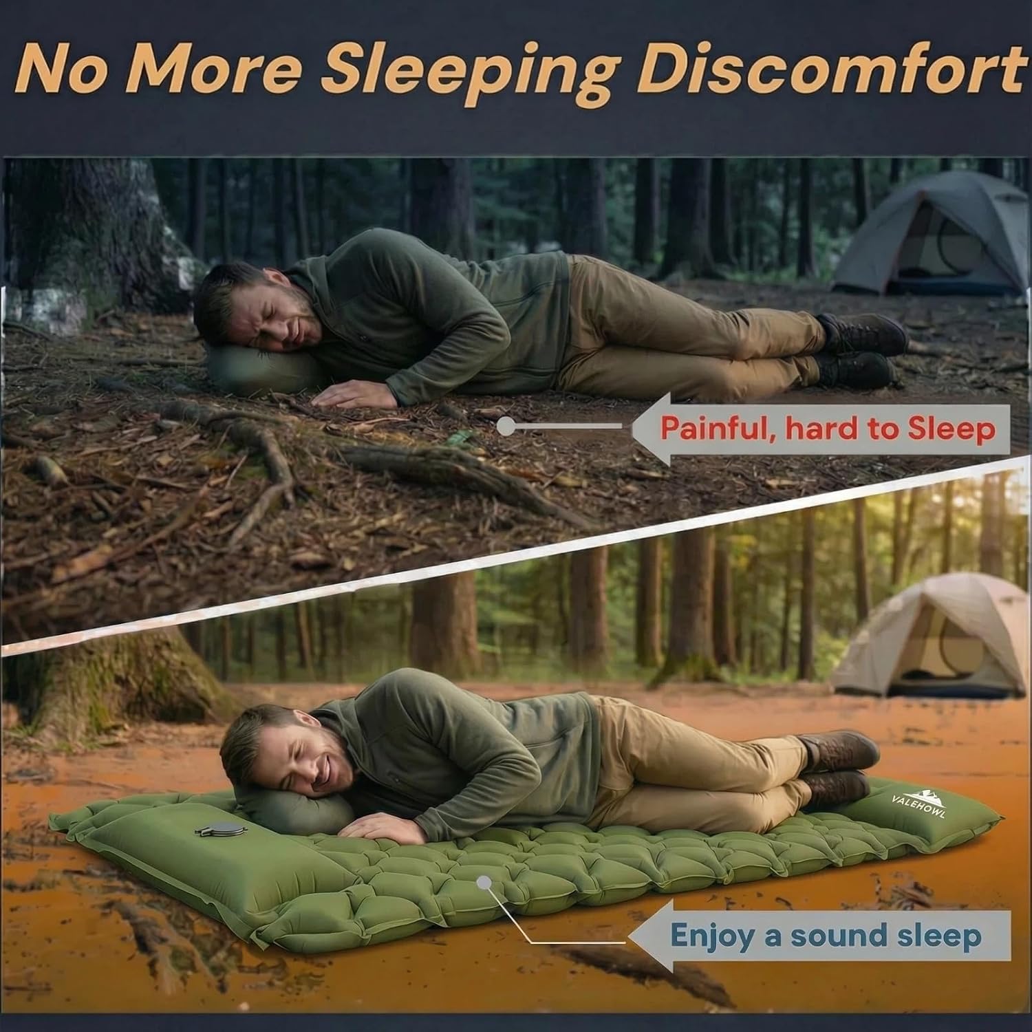 Thumbnail 6 de VALEHOWL Sleeping Pad slaapmat, 6 cm, met voetpomp en kussen