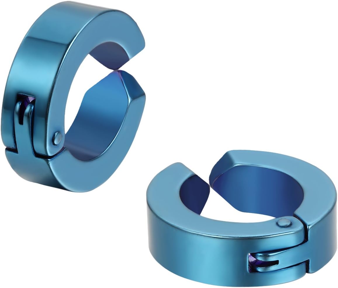 Detalle de JewelryWe Schmuck 2x Creolen Edelstahl ohne Loch – Clip-on Huggie, 13 mm hoch, 4 mm Durchmesser (Silber • Schwarz • Gold • Blau)