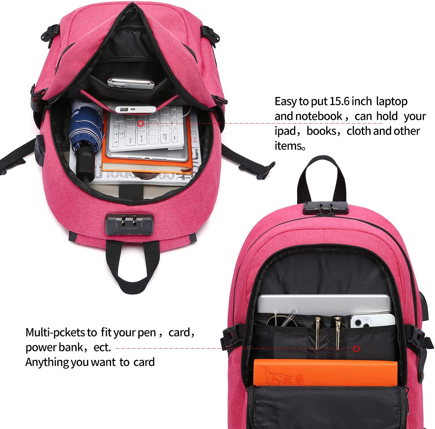 Detalle de WENIG Rucksack Laptop – Anti-Diebstahl-Rucksack mit USB-Ladeanschluss für Damen, 45 × 30 × 18 cm