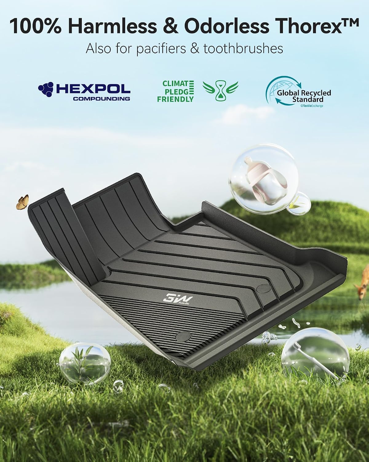 Thumbnail 6 de 3W Custom Fit TPE All-Weather Floor Mats for 2012-2018 BMW F30 3 Series (Sedan/RWD) Full Set