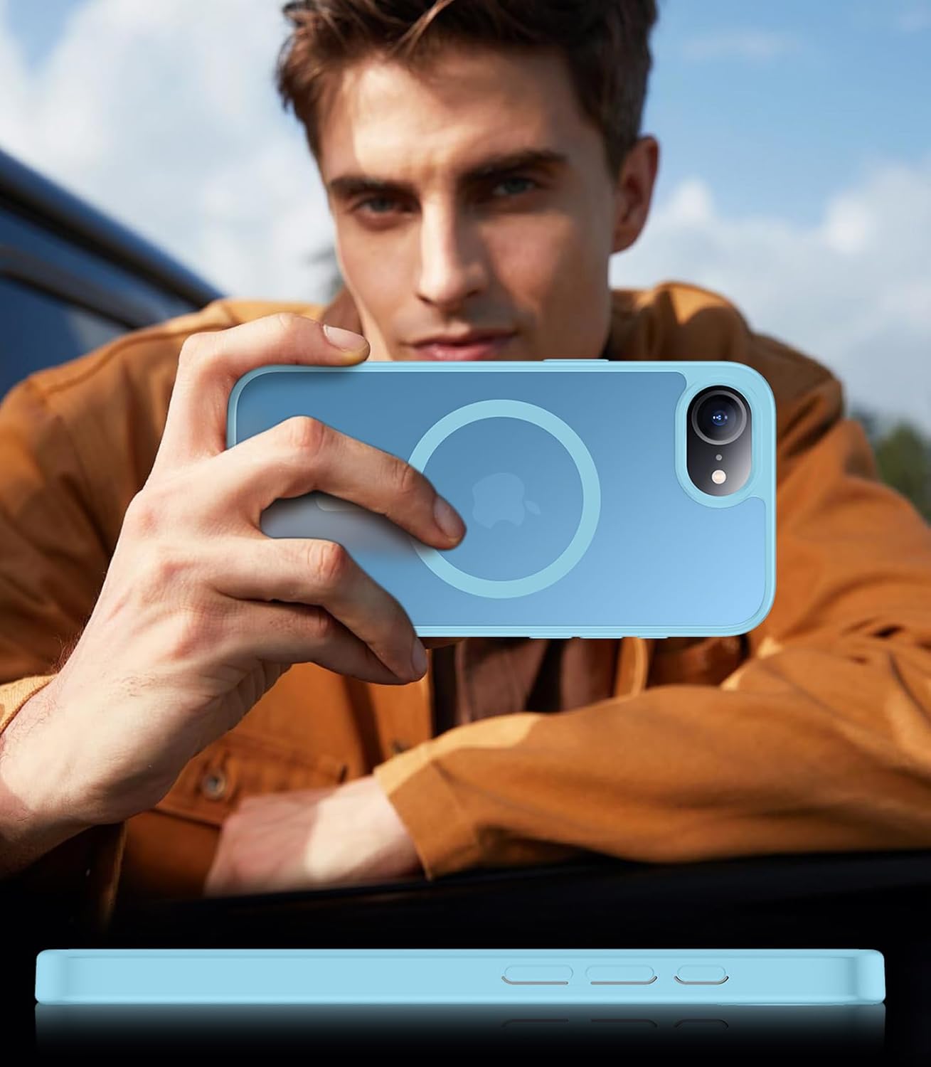 Thumbnail 6 de SPIDERCASE for iPhone 16e/17e Case with Magnetic Translucent Matte Finish (Light Blue) — 2 tempered glass protectors