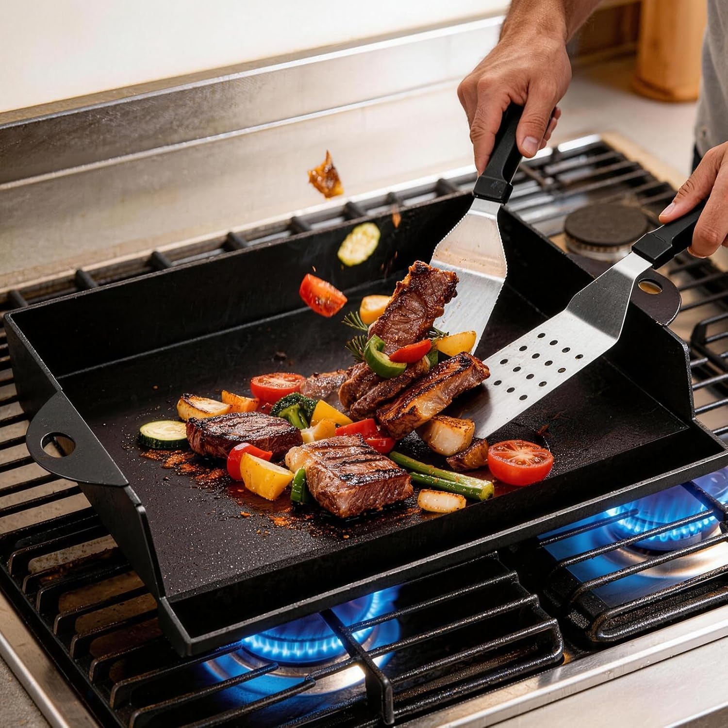 Thumbnail 6 de WELL GRILL Plancha-Grillplatte 45,5 × 36,5 cm mit Spachtel-Set aus Gusseisen – vielseitig einsetzbar