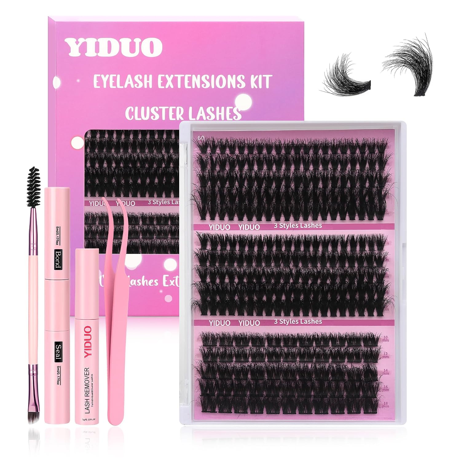 Detalle de YIDUO Volume Lash Clusters Kit, 255 Clusters in 3 Styles with Bond and Seal