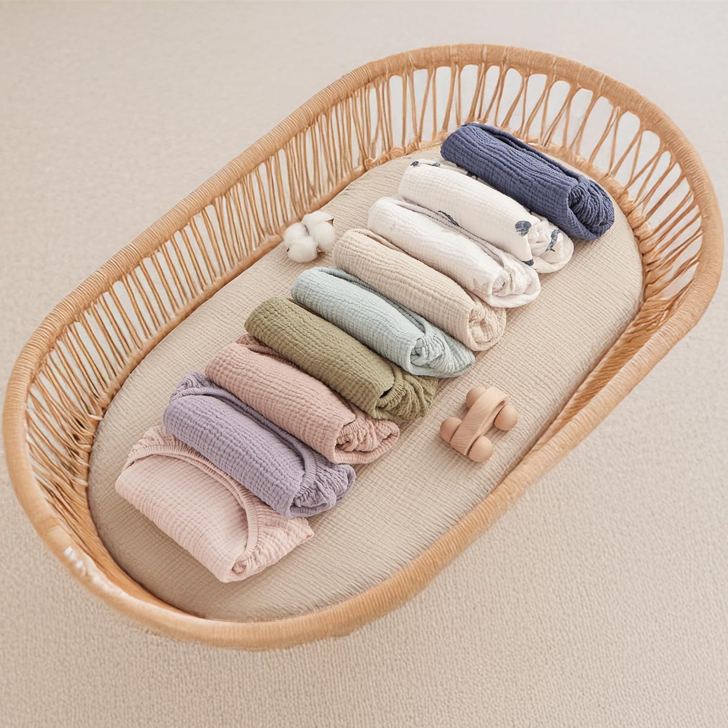 Thumbnail 5 de Bearmoss Muslin Moses Basket Sheets 2 Pack (100% Cotton) for Next to Me Style Bassinet Mattresses