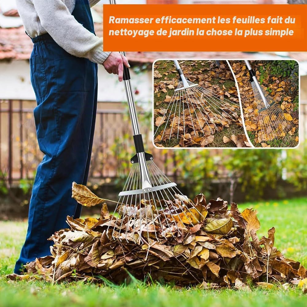 Thumbnail 6 de Râteau de jardin TOPRUNYI avec tige métallique réglable 2,15 m et gants – balai à feuilles et fentes en métal