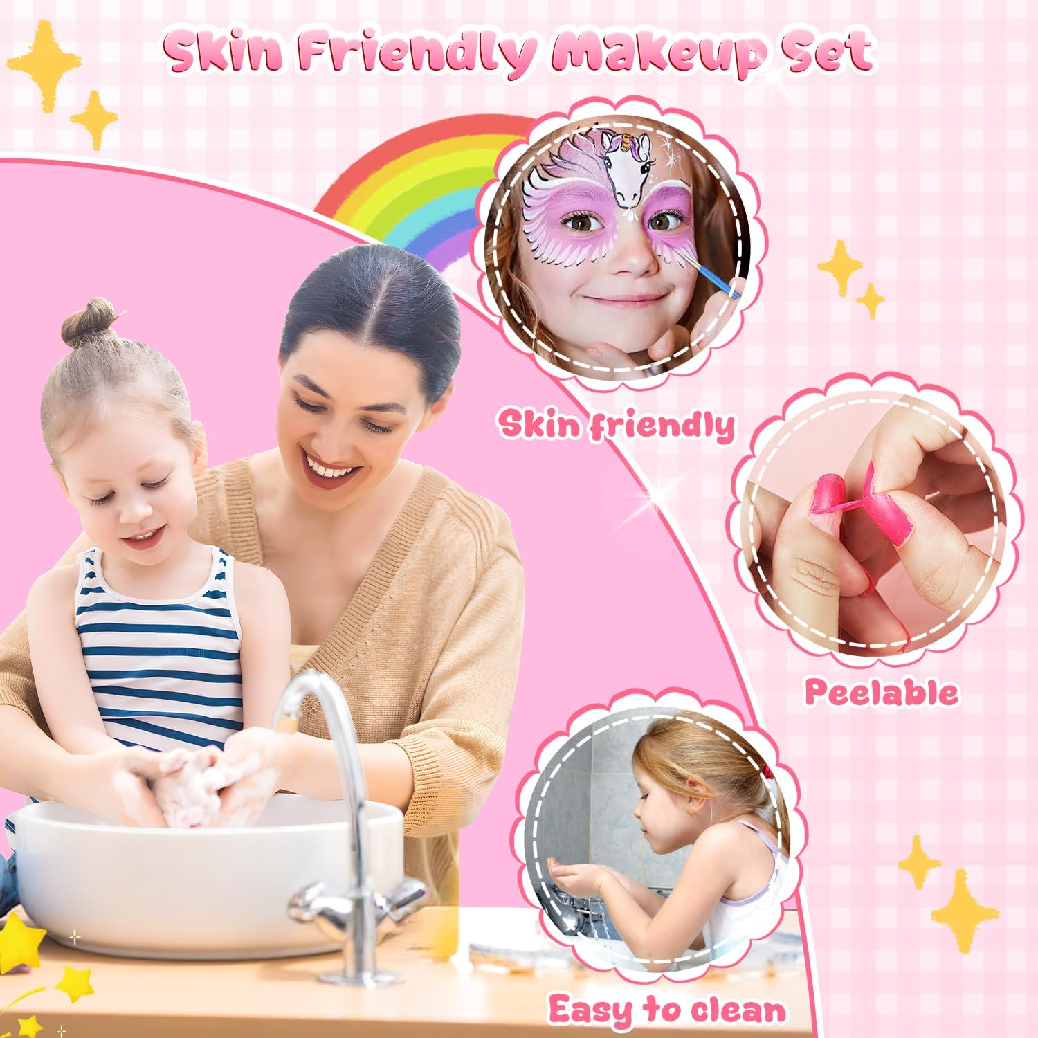 Detalle de PERRYHOME Kids Makeup Kit for Girl: 2-in-1 Princess Set with Washable, Non-Toxic Cosmetics