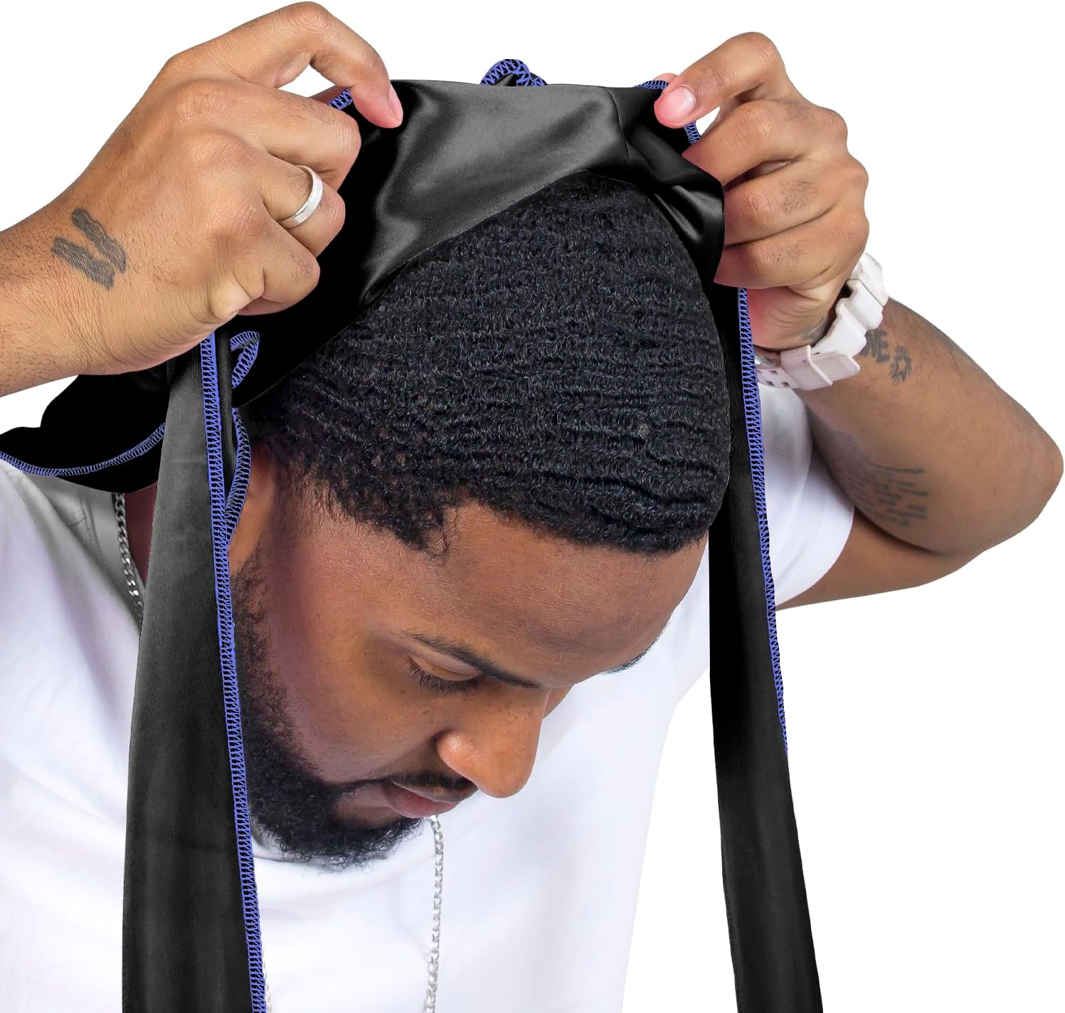 Detalle 1 de ForceWave Silky Durags with Wave Cap, 4-Pack, Moisture-Tech Fabric, 43-Inch Tails