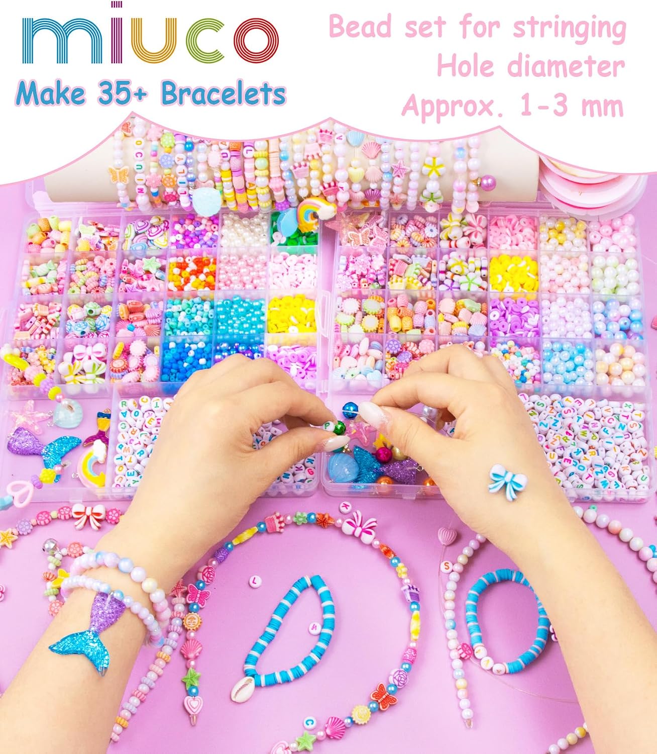 Detalle 2 de MiuCo Kids’ Jewellery-Making Kit, 2 Kits with 4,600+ Beads and Charms