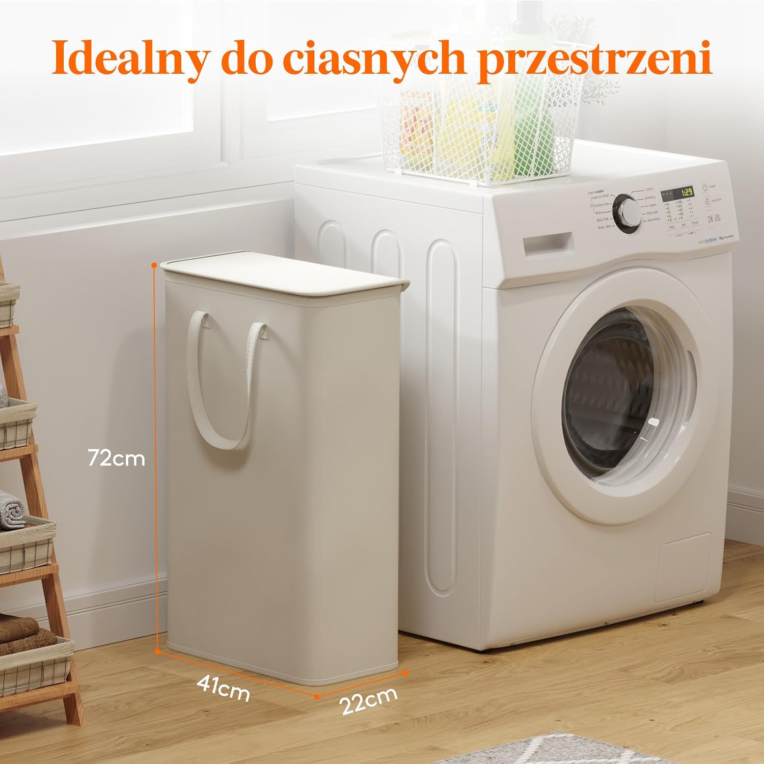 Detalle 2 de Lifewit 24017 wąski kosz na pranie 65 l, składany, z pokrywą