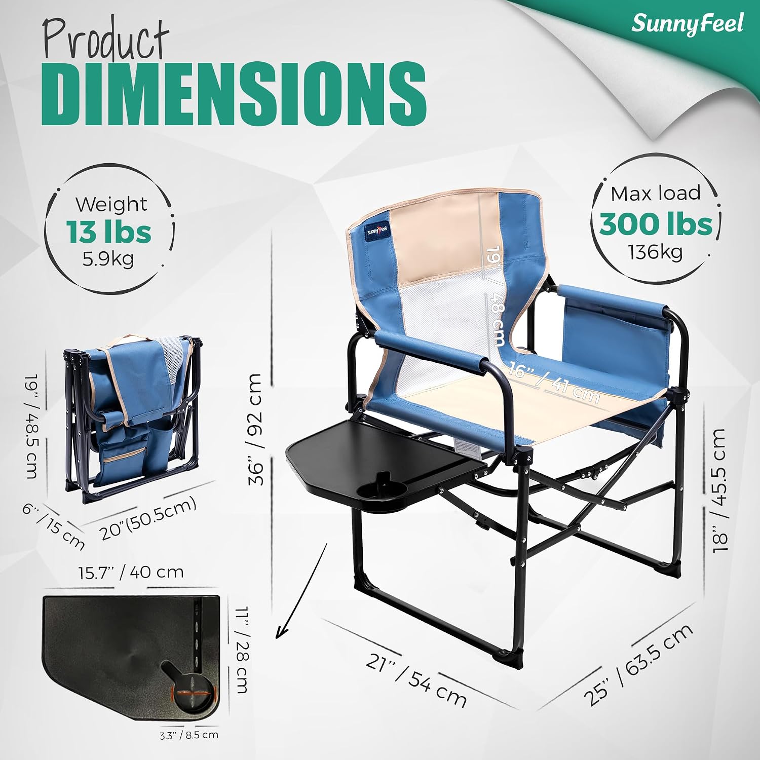 Thumbnail 2 de SUNNYFEEL Camping Directors Chair 300 lbs