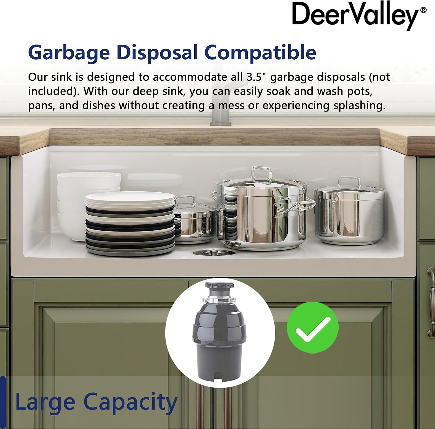 Detalle 2 de DeerValley DV-1K0161W 33-Inch White Fireclay Workstation Farmhouse Sink