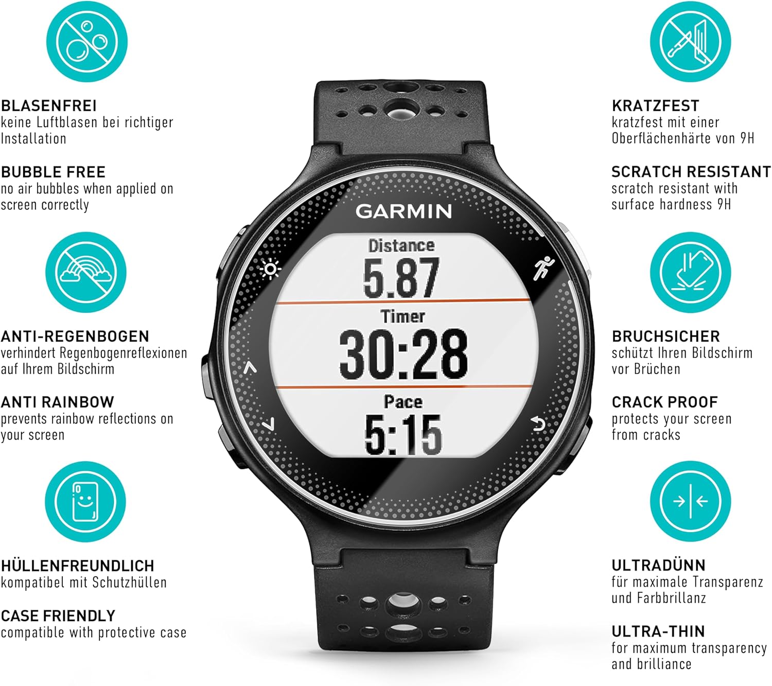 Detalle 1 de SmarTect Tempered Glass Screen Protector for Garmin Forerunner 235, 9H, 3-Pack
