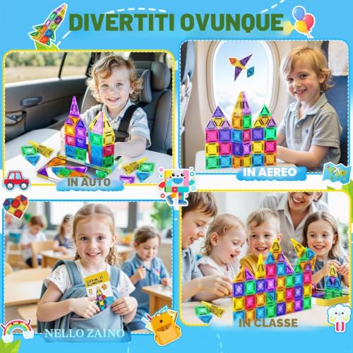 Detalle de iKidiki Regalo bambini: 43 pezzi magnetici per costruzioni 3–6 anni, scatola metallica per viaggio