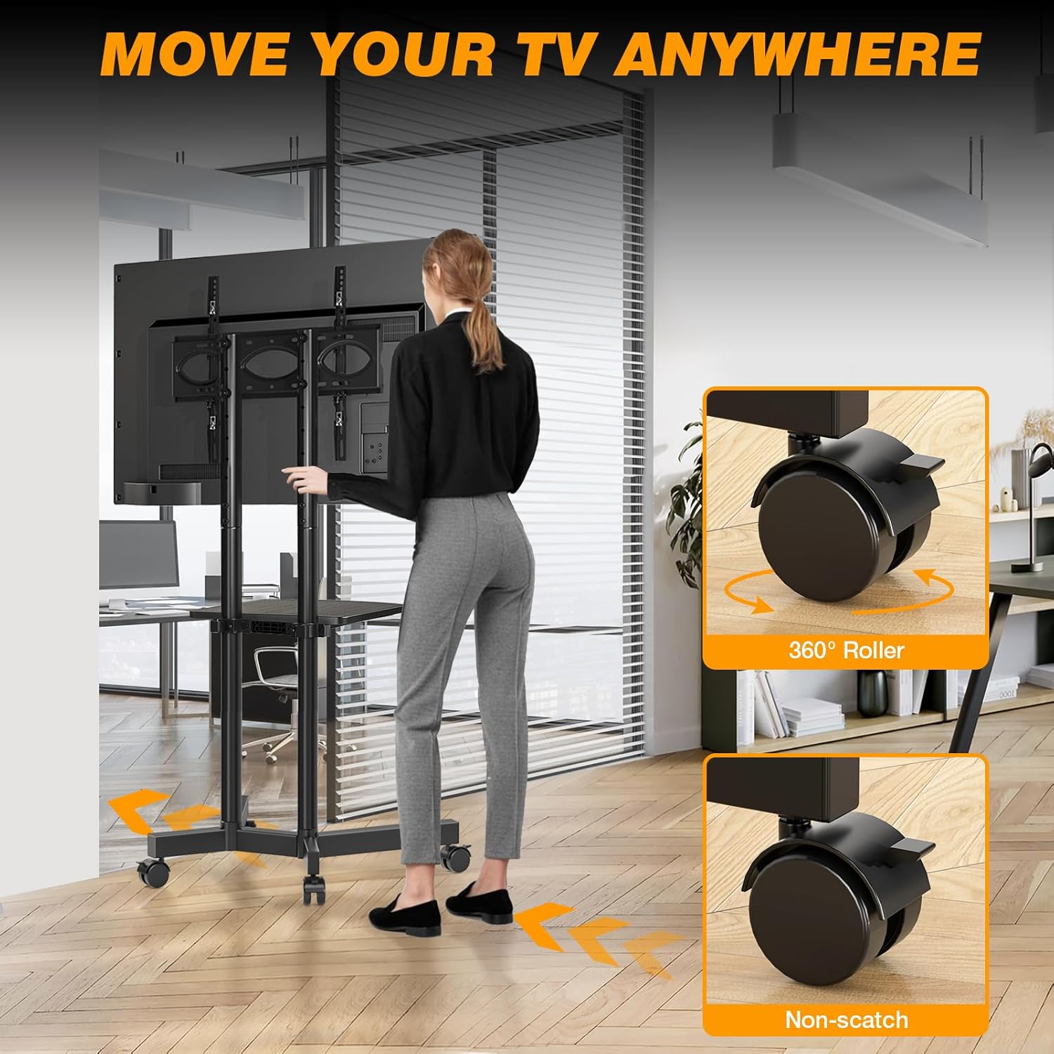 Thumbnail 2 de Support TV sur pied TVON avec roulettes et étagère (32 à 75 pouces, jusqu’à 40 kg, VESA 400x400)