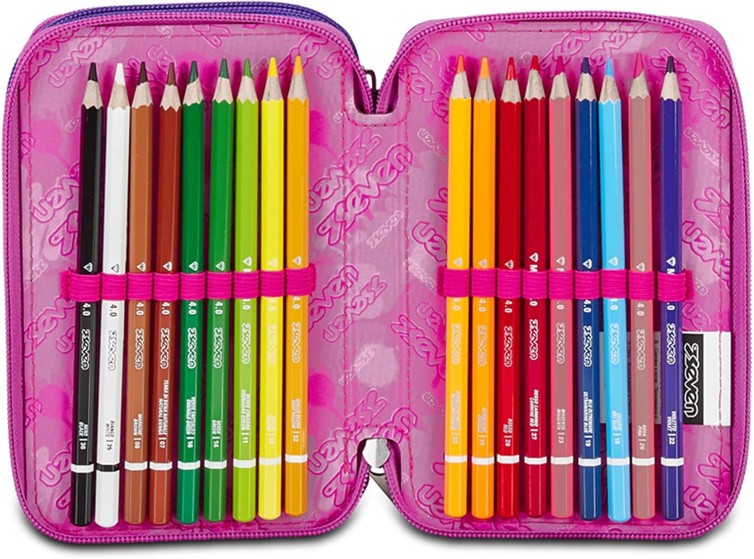 Thumbnail 4 de Seven Trousse Scolaire 3 Zip - Rose Violet Fuchsia (Bubble Street) avec Porte-stylo et matériel inclus