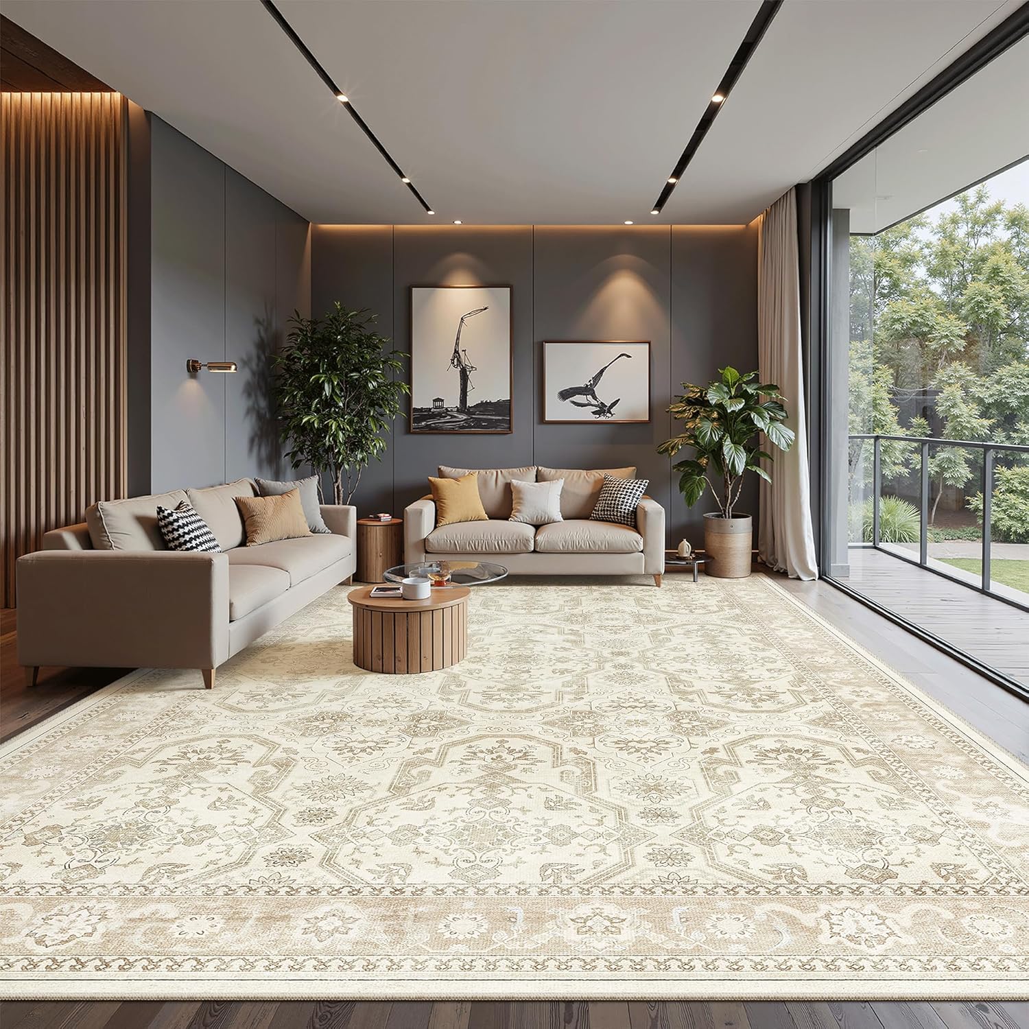 Detalle 2 de Soalmost 10x14 Area Rug — Non-Slip, Machine Washable Beige/Brown Vintage Style