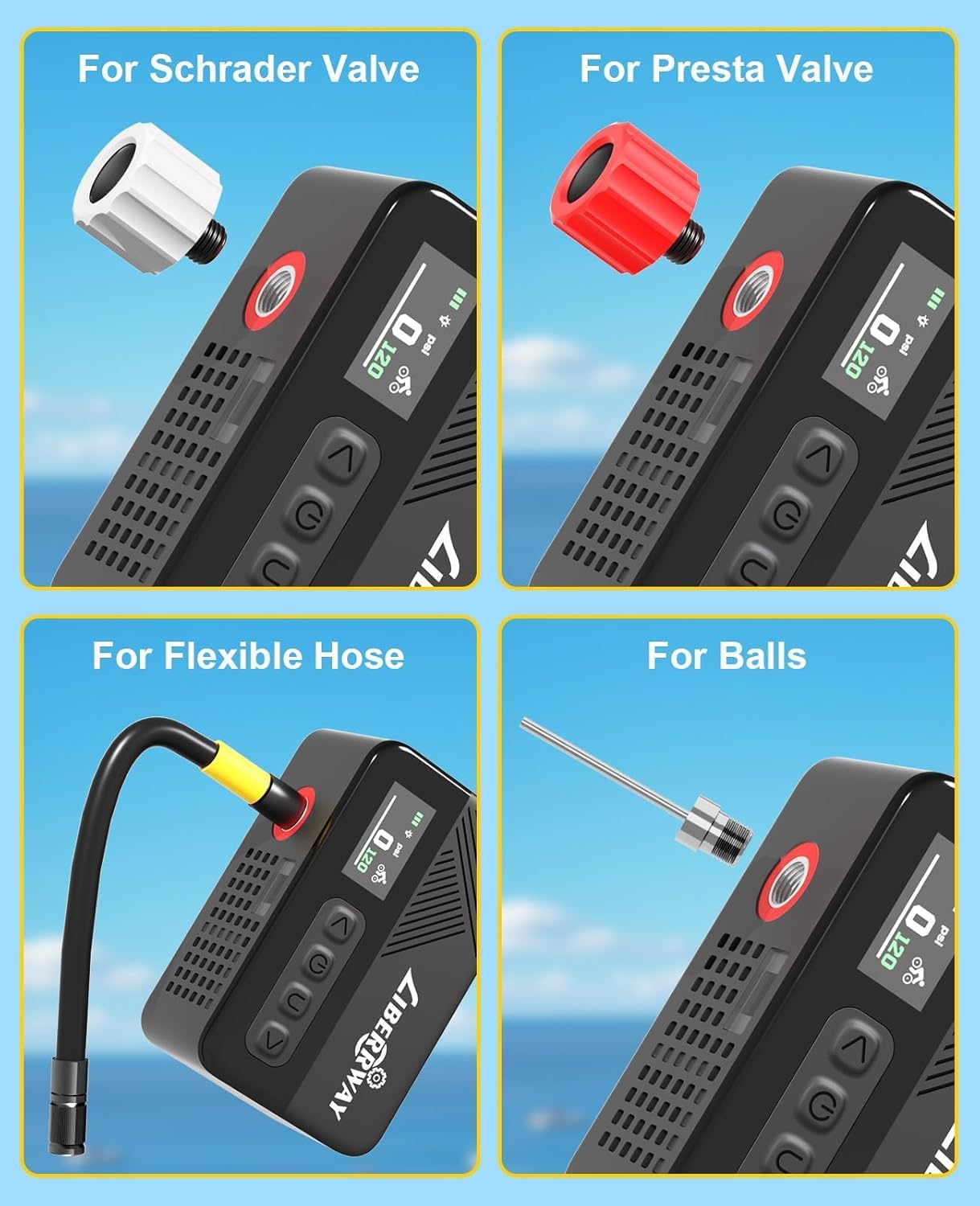 Thumbnail 5 de LIBERRWAY Mini Electric Bike Pump 120 PSI with Auto Stop, LED Light and USB-C Recharge