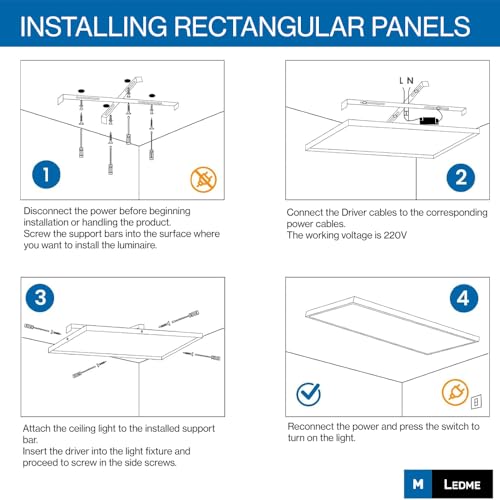 Detalle de M Ledme Plafón Superficie Panel LED 60×30 cm 24W con selector de color y driver incluido